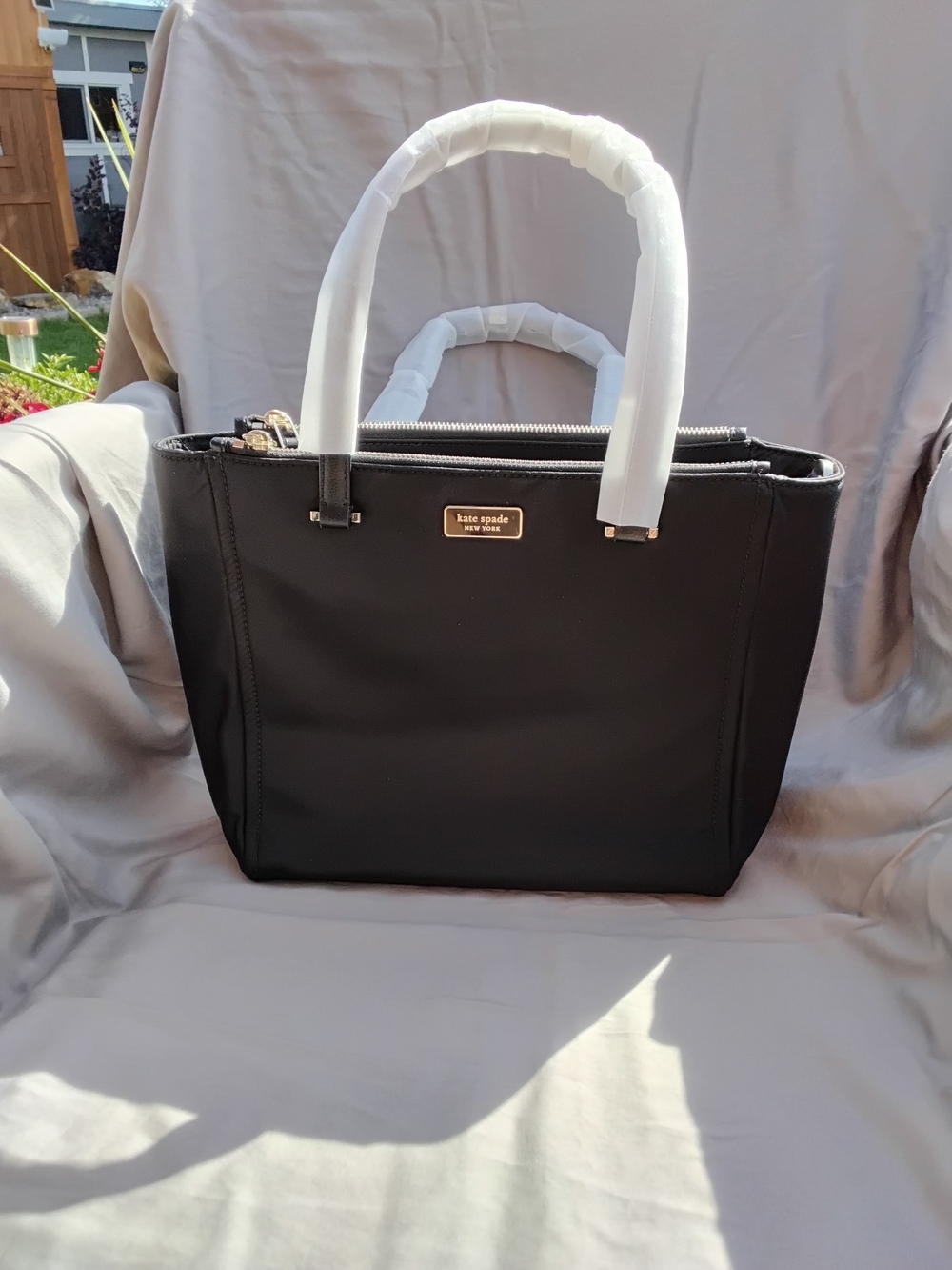 kate spade Dawn Black Satchel with Gold Logo Plate